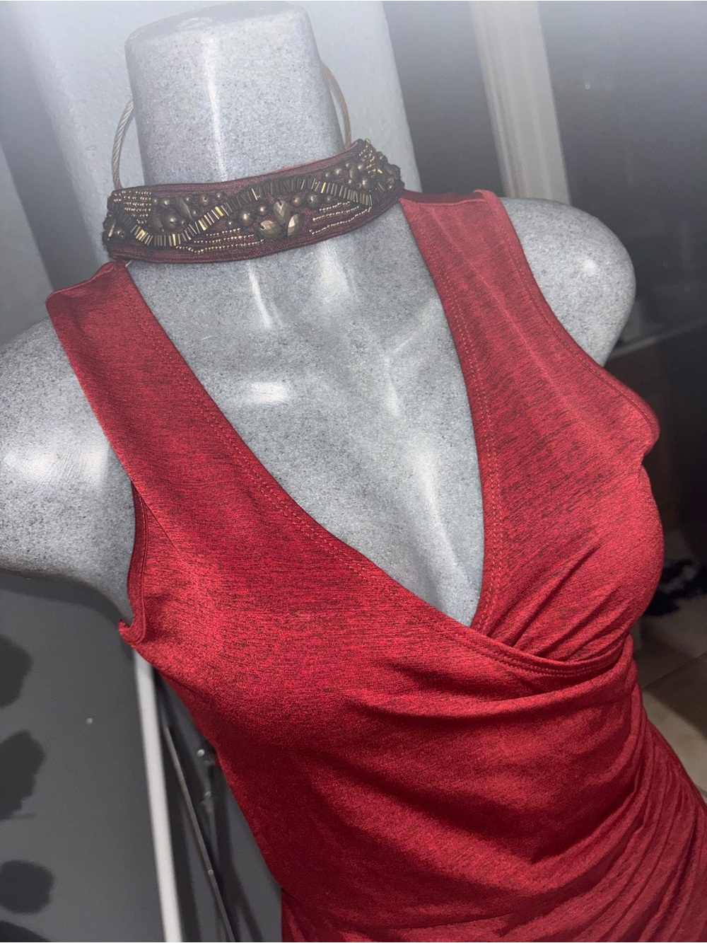 A. Byer Red Sleeveless V-Neck Wrap-Style Top